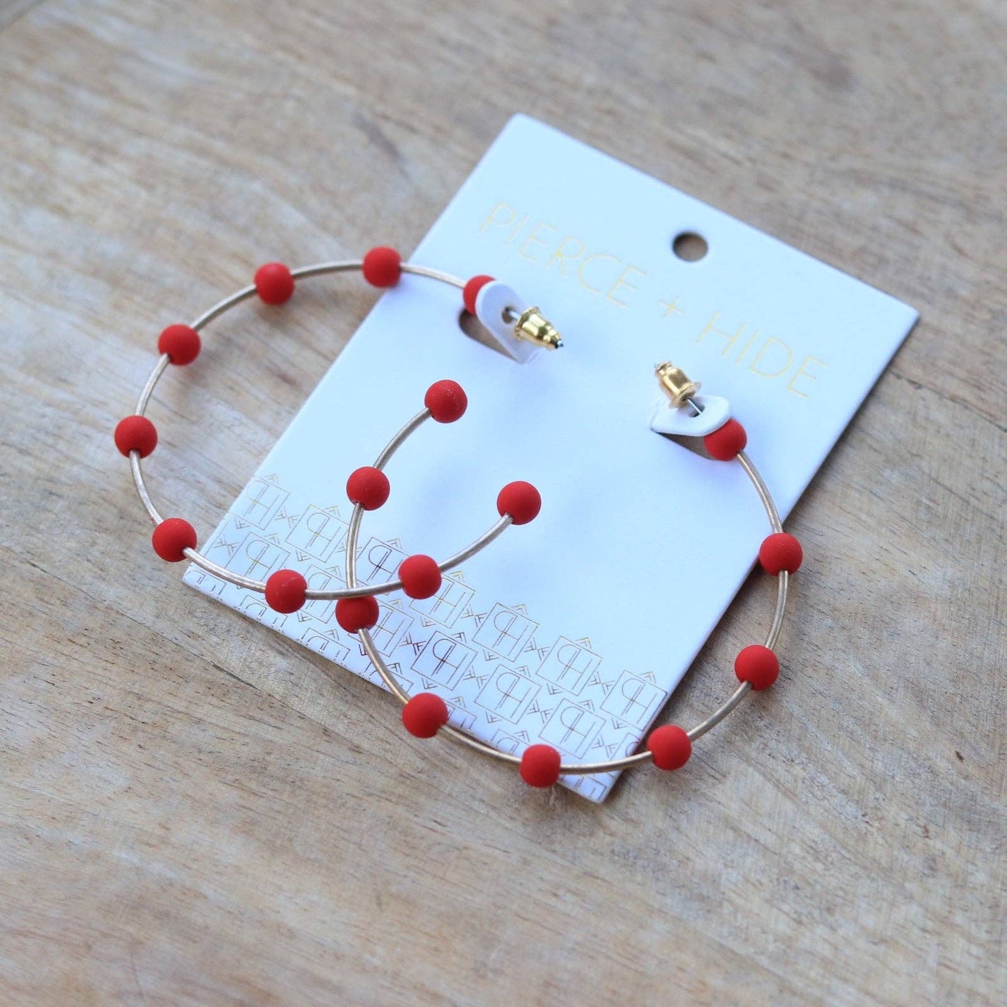 Red & Gold Bead Hoop Earrings | Polymer Clay Bead Hoop