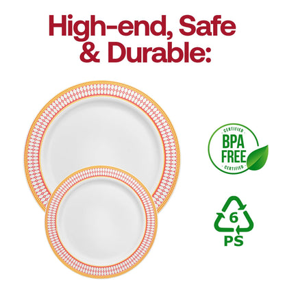 White Red Gold Chord Rim Dinnerware Value Set - 20 Sets (Copy)