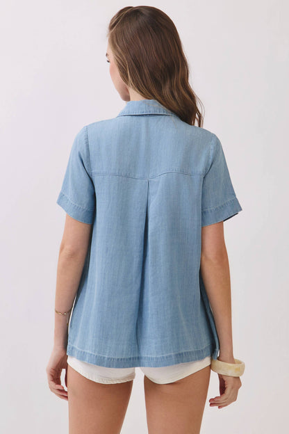 CT10011-Tencel Button Down Pocket Tunic Top