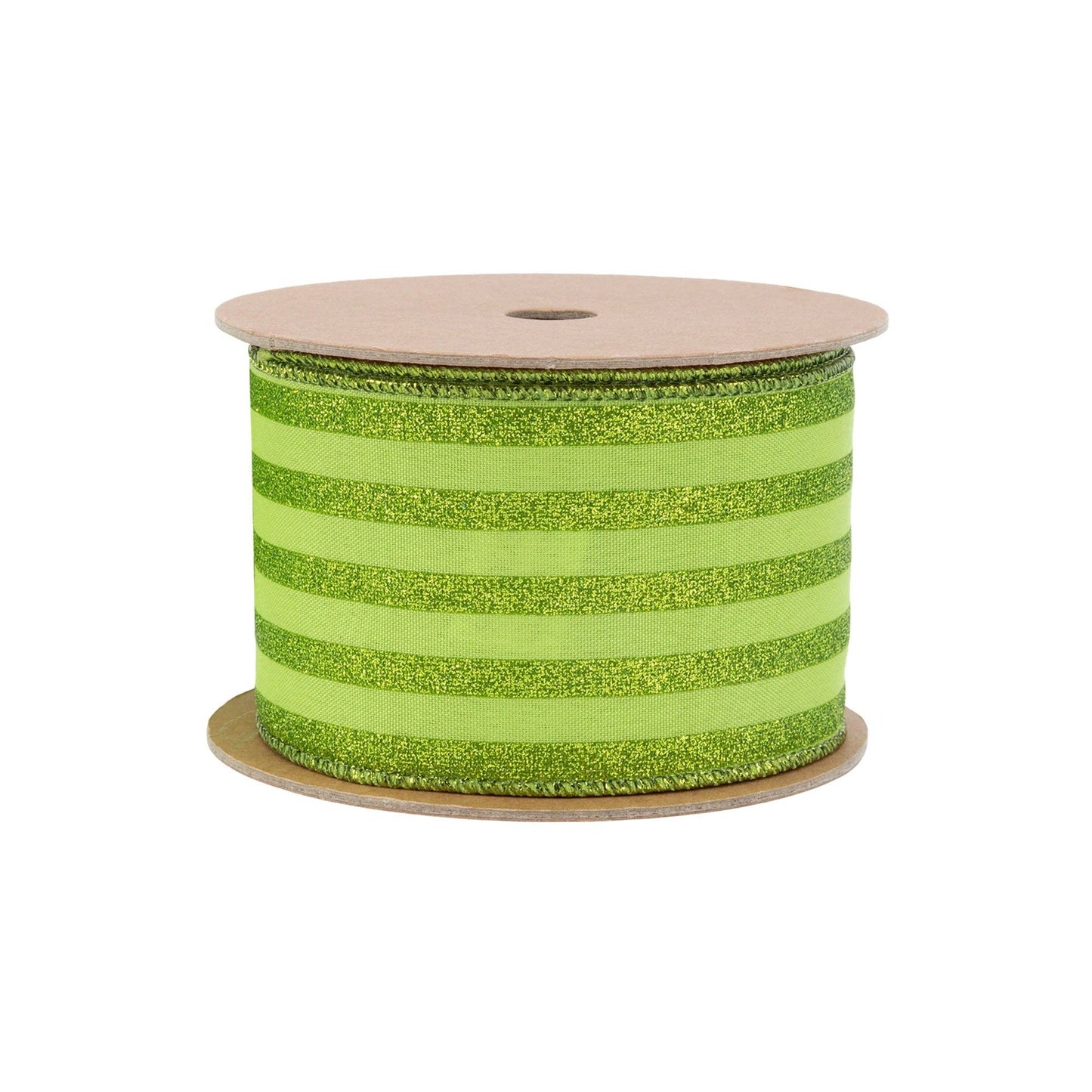 2 1/2" Wired Ribbon | Green Glittered Pinstripes on Light Green | 10 Yard Roll