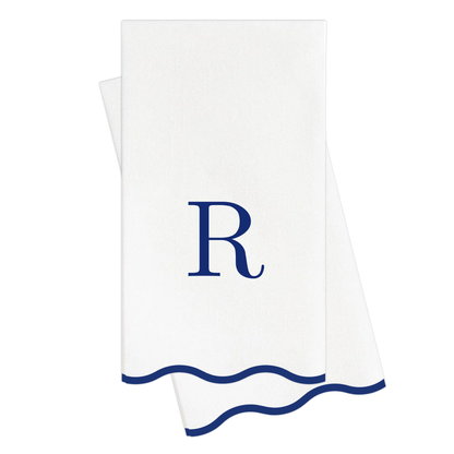Letter “R” Initials Monogram Paper Napkins - Blue and White Scalloped
