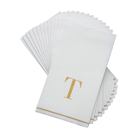 T Gold Monogram Paper Disposable Dinner Napkins | 14 Napkins
