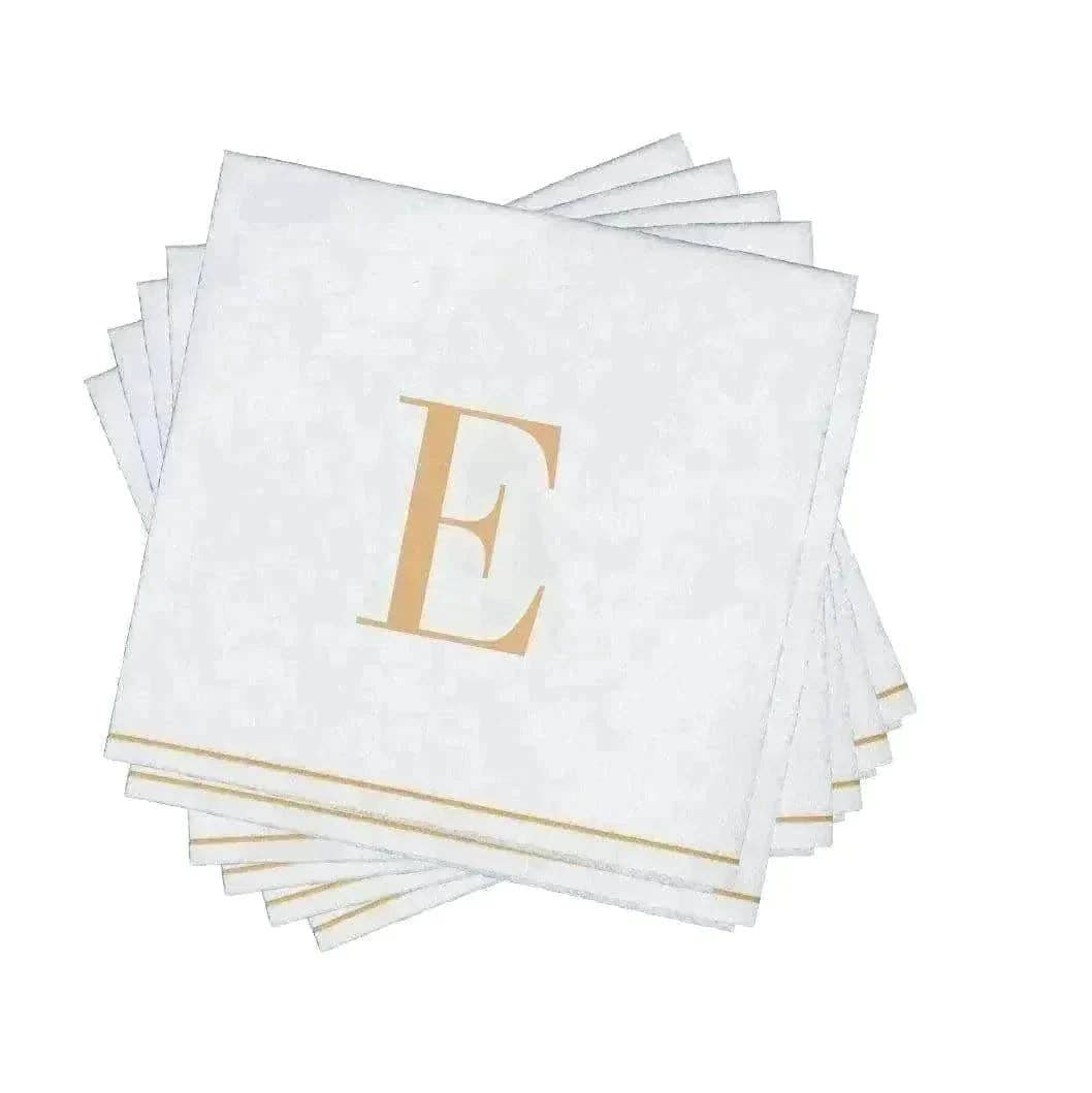 E Gold Monogram Cocktail Paper Napkins | 16 Napkins