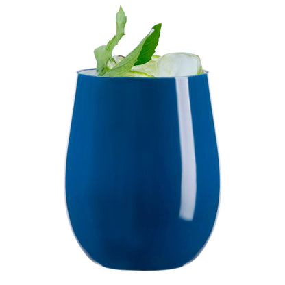 12 oz. Navy Elegant Stemless Plastic Wine Glasses - 16 pcs