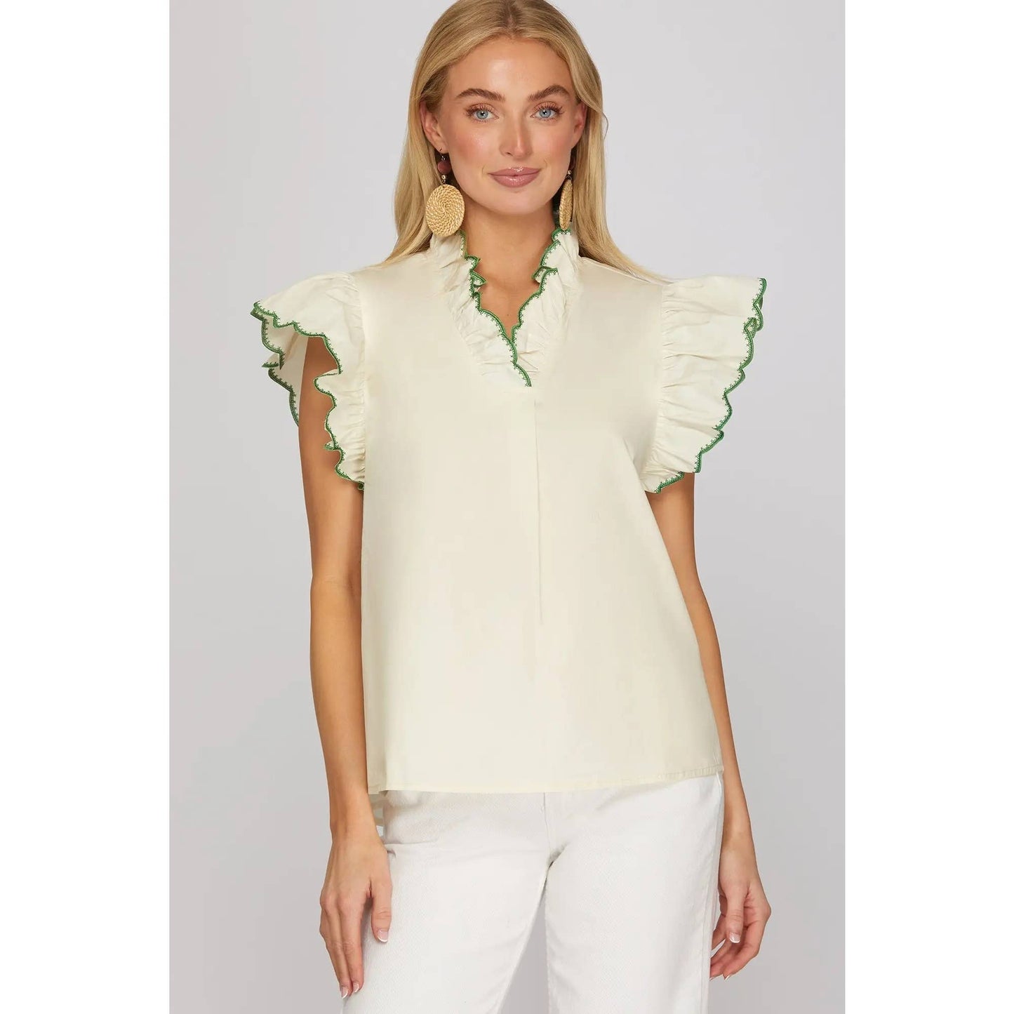 NEW EMBROIDERED RUFFLE SLEEVE TOP