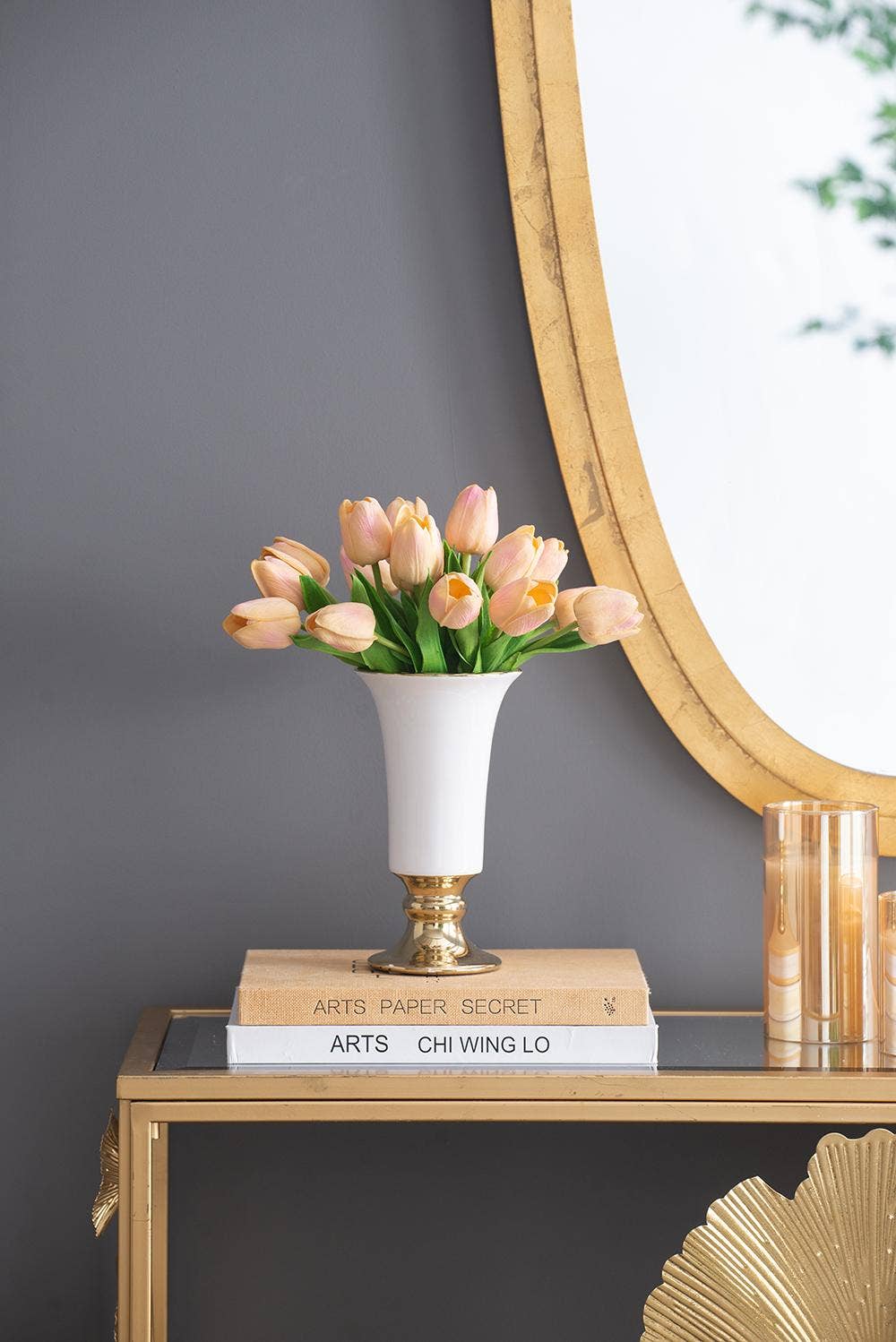 D4.5x8" Elliette Pedestal Vase - White/Gold