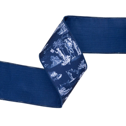 4" Wired Dupioni Ribbon | Patriotic Toile w/Blue Backing | 10 Yard Roll