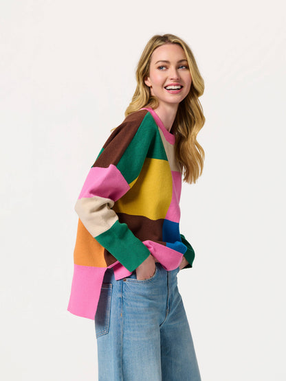 COLOR BLOCK LOOSE FIT SWEATERS, MULTI