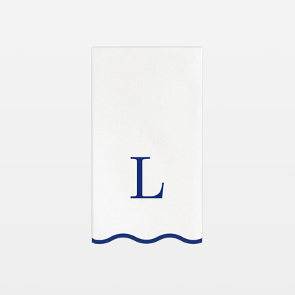 L Initials Letter Monogram Paper Napkins - Blue and White Scalloped