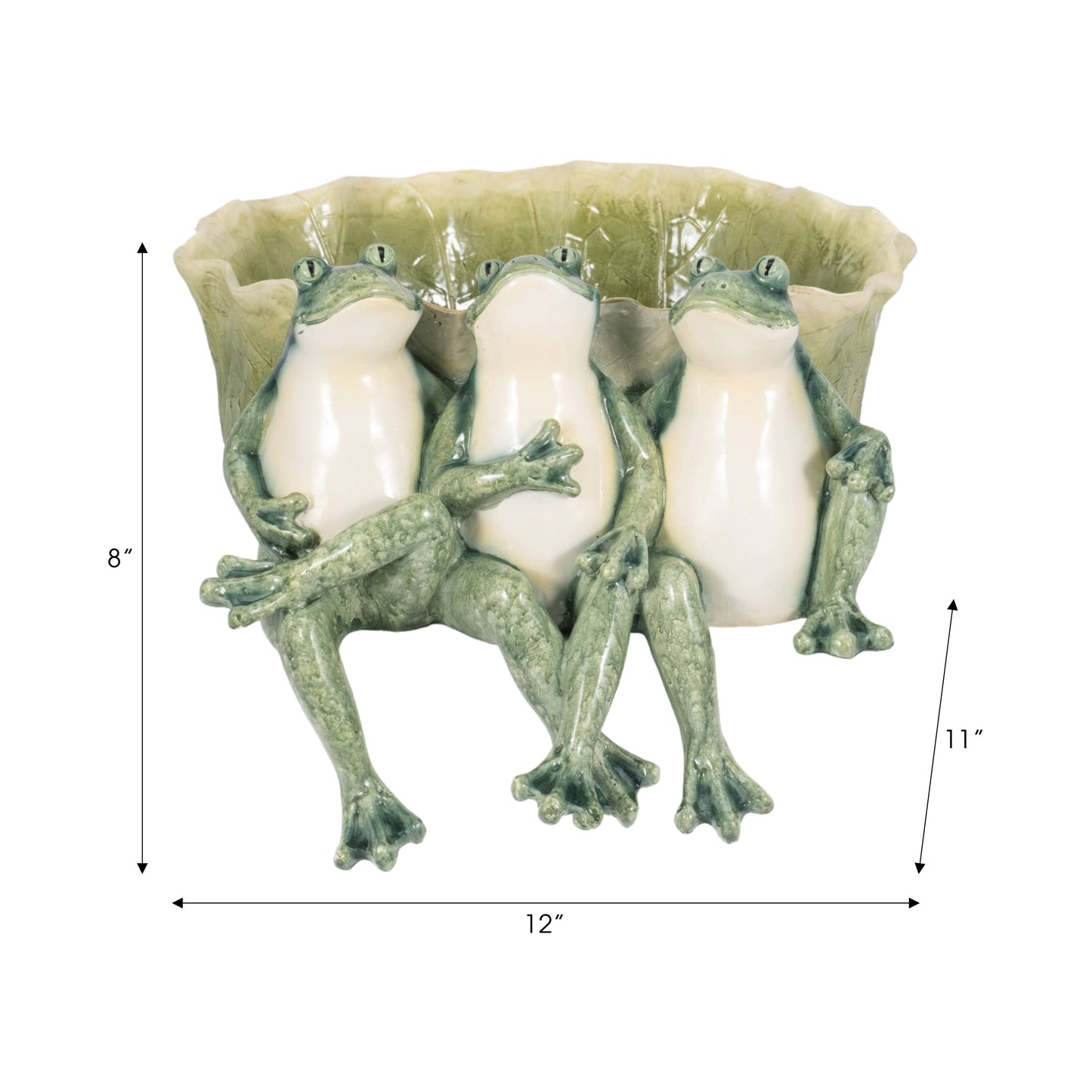 Decorative Planter - Green Resin Three Sitting Frogs, 10 in.