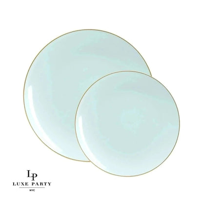 Mint Green and Gold Round Plastic Plates | 10 Pack