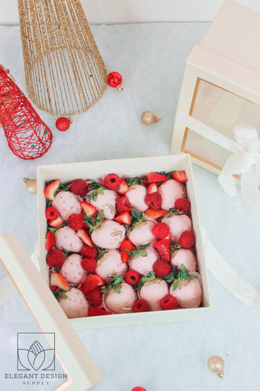 Square Gift Box with Clear Lid and Ribbon - Various Colors - For Luxury Flower/ Gift / Chocolate Strawberry Arrangements