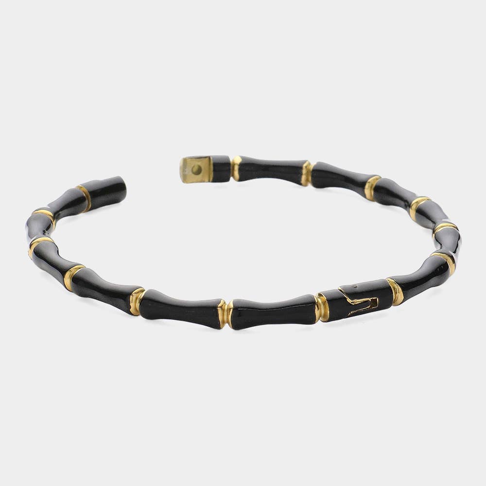 Enamel Bamboo Hinged Bangle Bracelet