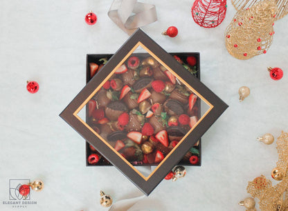 Square Gift Box with Clear Lid and Ribbon - Various Colors - For Luxury Flower/ Gift / Chocolate Strawberry Arrangements