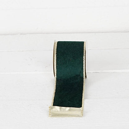R32947-Wired Ribbon-Green velvet w. Gold Back, edges(2.5inW)