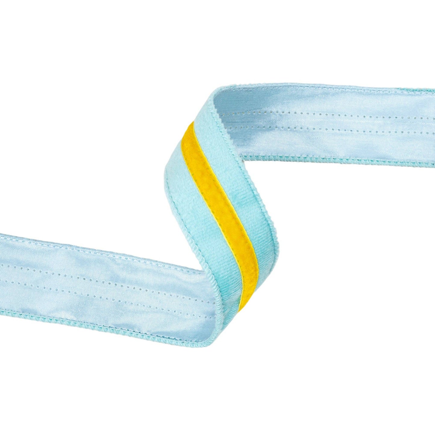 1 1/2" Wired Velvet Ribbon w/ Trim | Blue w/ Yelllow Trim | 10 Yard Roll