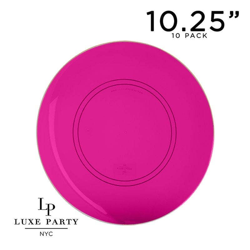 Hot Pink and Gold Round Transparent Plastic Plates | 10 Pack