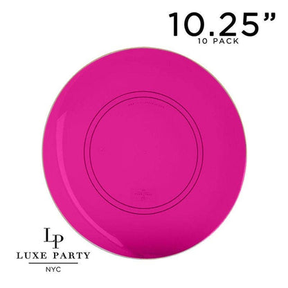 Hot Pink and Gold Round Transparent Plastic Plates | 10 Pack