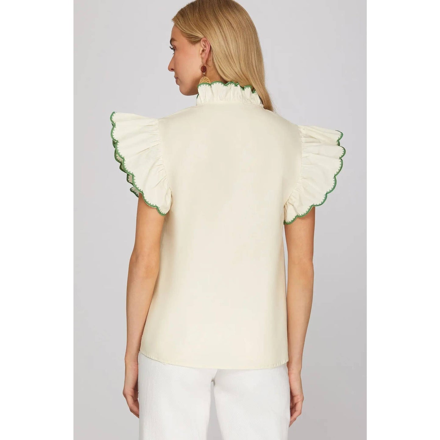 NEW EMBROIDERED RUFFLE SLEEVE TOP