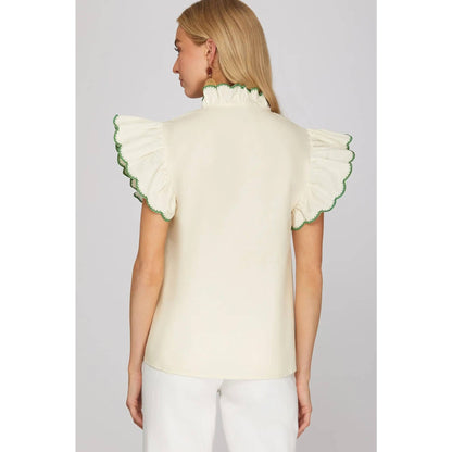 NEW EMBROIDERED RUFFLE SLEEVE TOP