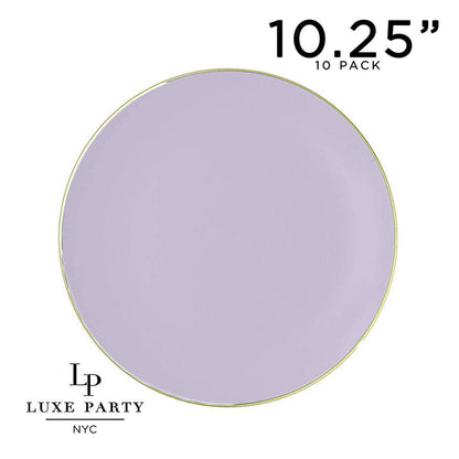 Lavender Purple and Gold Round Plastic Plates | 10 Pack