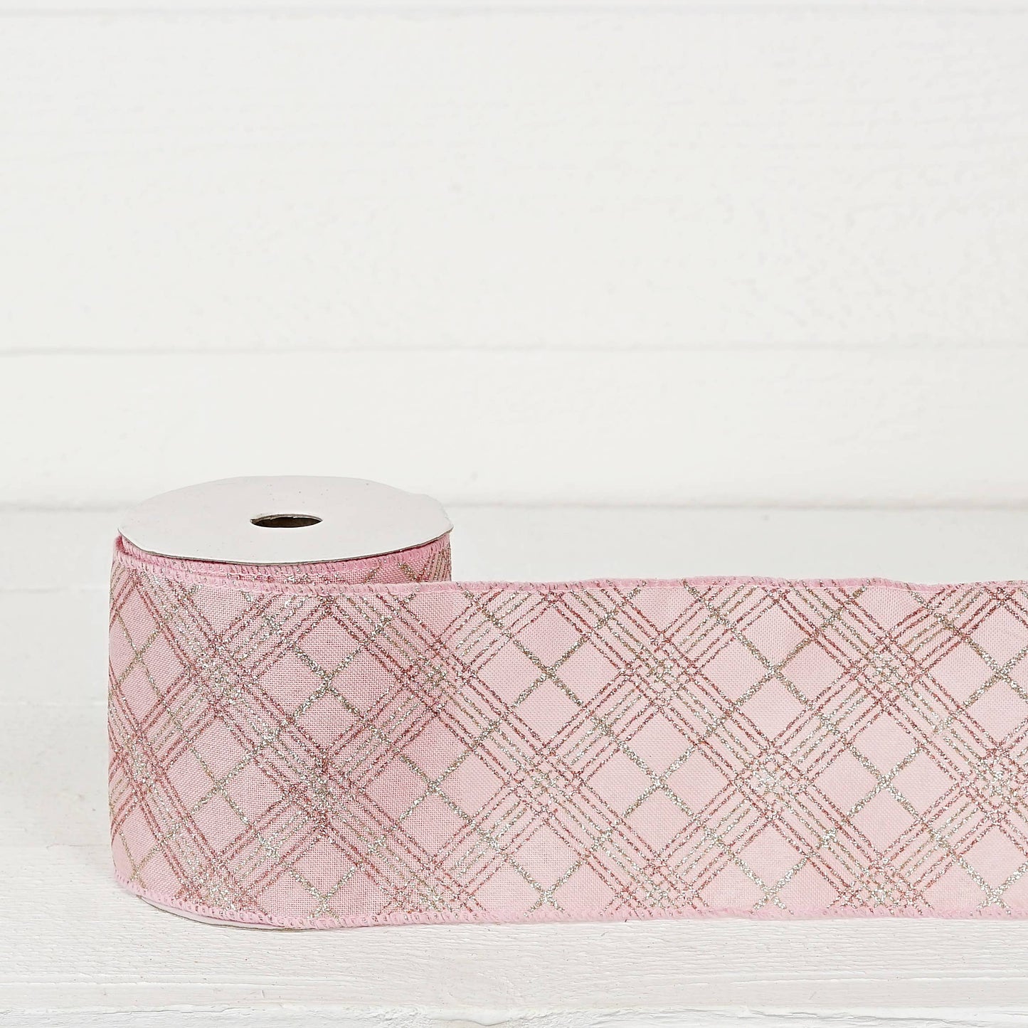R32976-Wired Ribbon-Rosy and Silver checker (4inW)