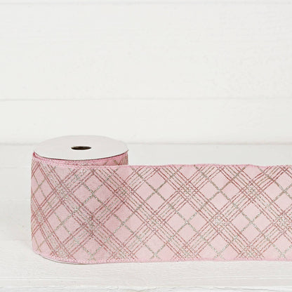 R32976-Wired Ribbon-Rosy and Silver checker (4inW)