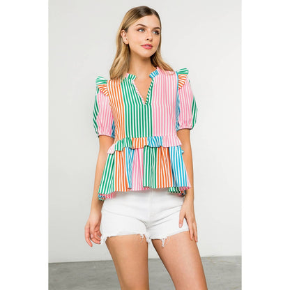 Multicolor Stripe Short Sleeve Top
