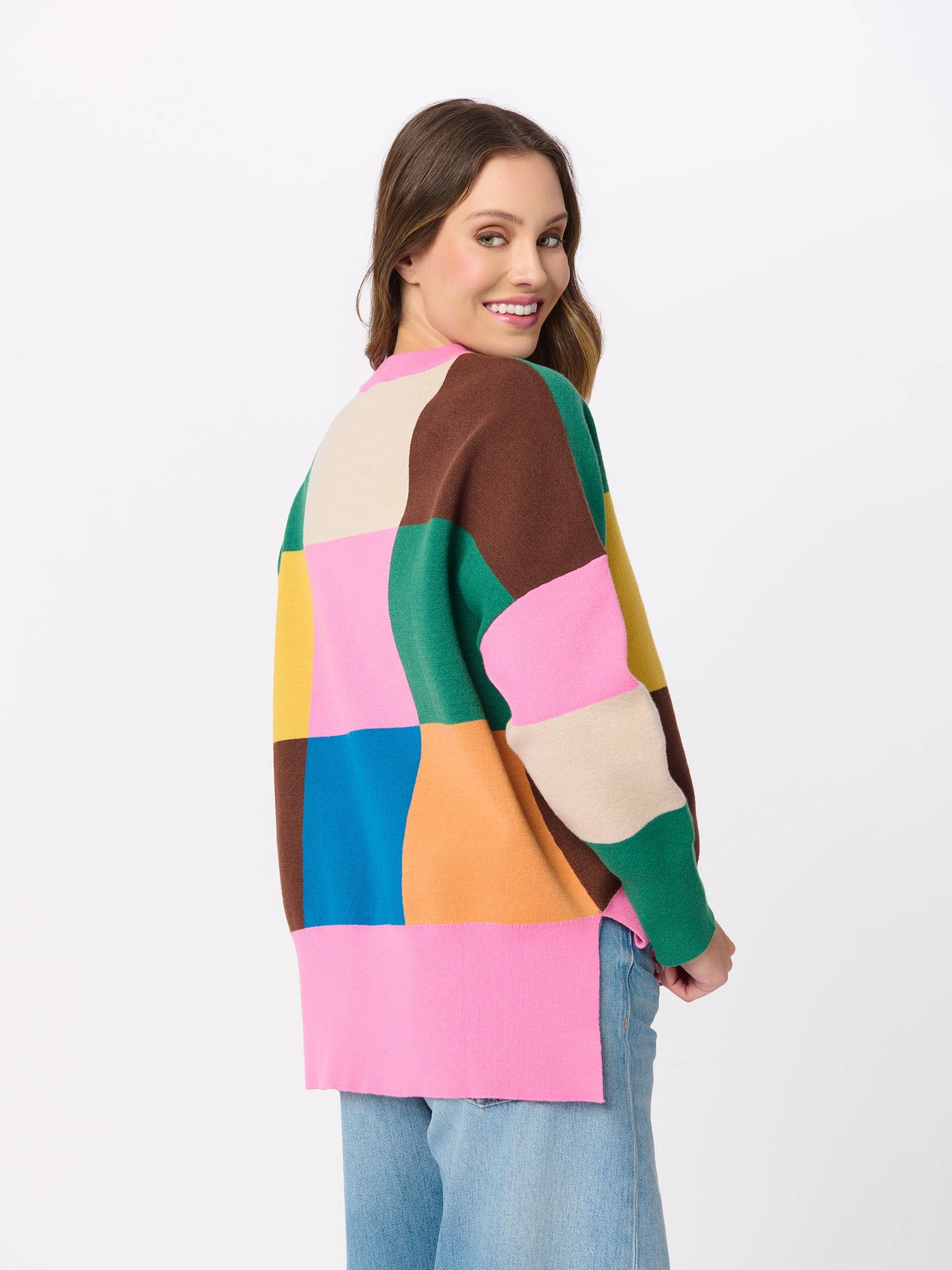 COLOR BLOCK LOOSE FIT SWEATERS, MULTI