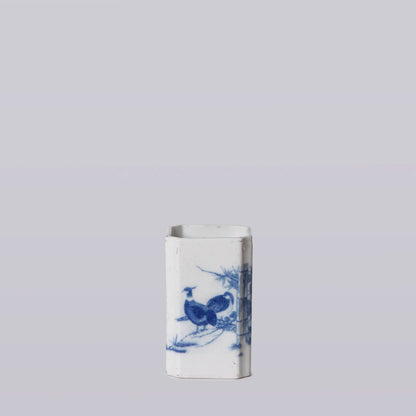 1920s Blue and White Porcelain Pheasant Square Vase