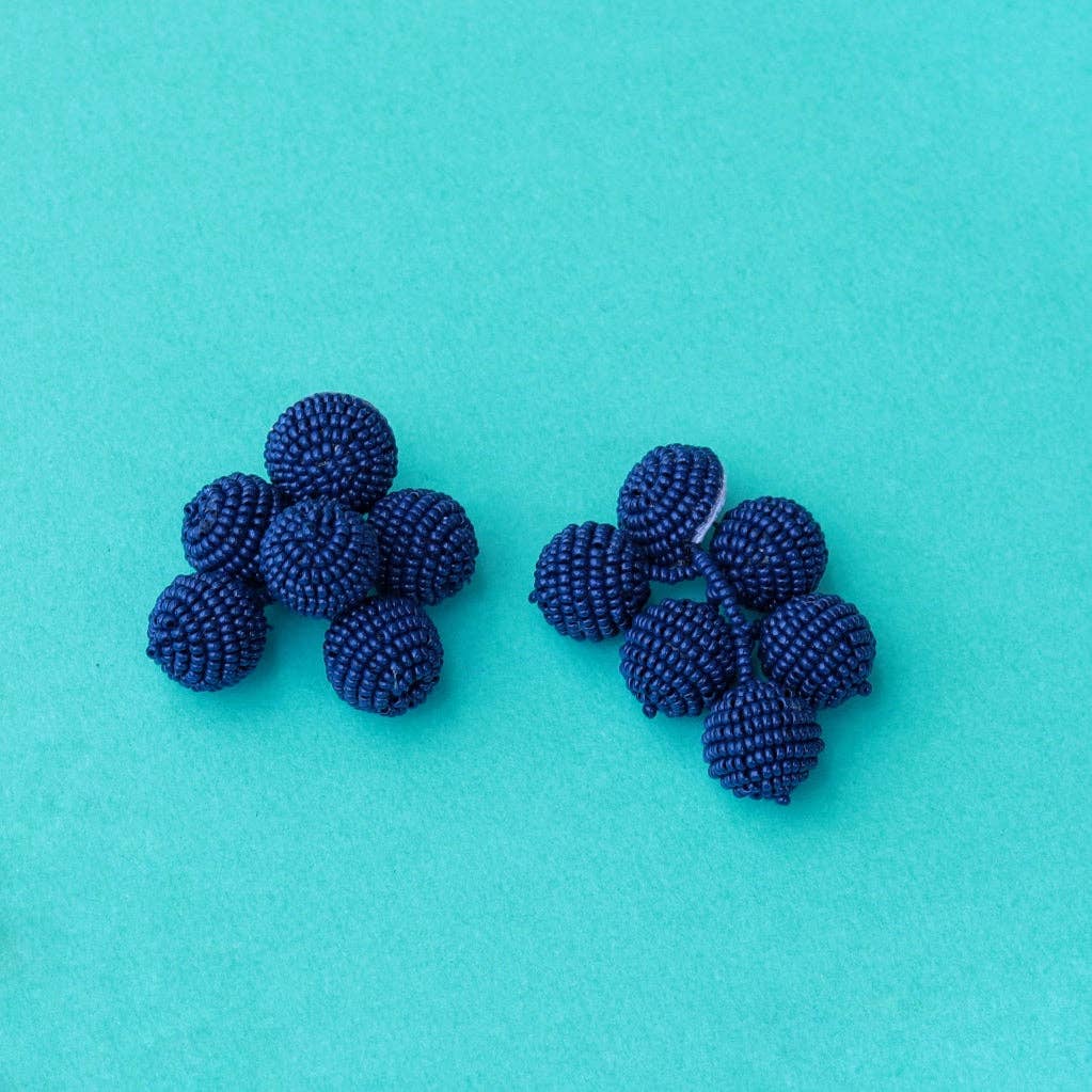 Custom Navy Beaded Bauble Drop Earring