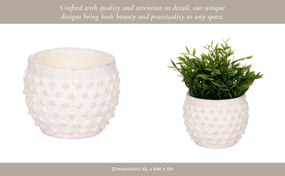 Planter - White Terracotta Round Bubble Rough Finish, 6 in.