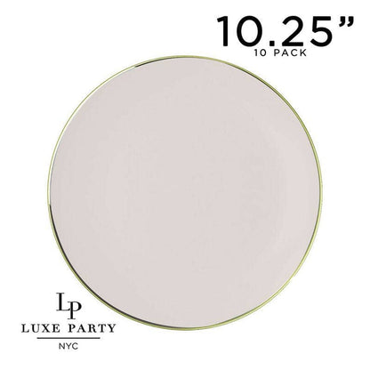 Round Linen and Gold Plastic Plates Set | 40 Pack