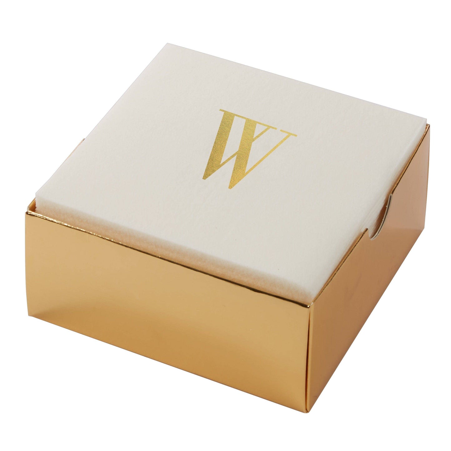 Letter W Gold Foil Monogram Paper Cocktail Napkins with Gift Box | 32 Napkins