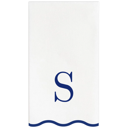 Letter “S” Initials Monogram Paper Napkins - Blue and White Scalloped