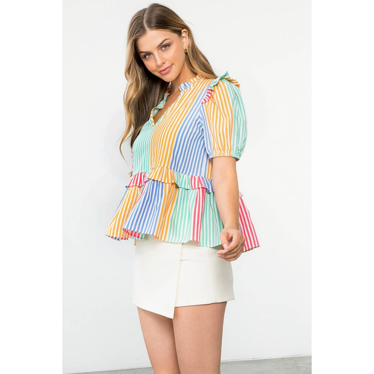 Multicolor Stripe Short Sleeve Top