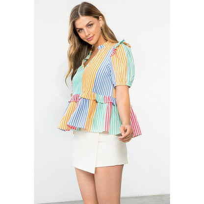 Multicolor Stripe Short Sleeve Top