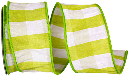 Check Dupioni Delight Wired Edge, Green Grass, 2-1/2 In