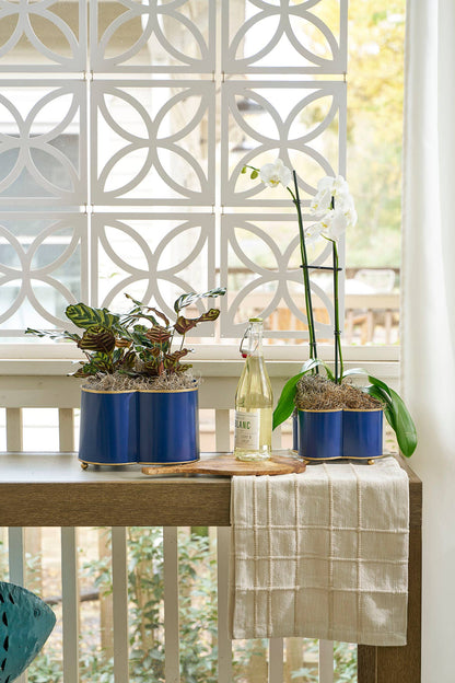 Mattie Quatrefoil Cachepot Planter - Indigo Blue