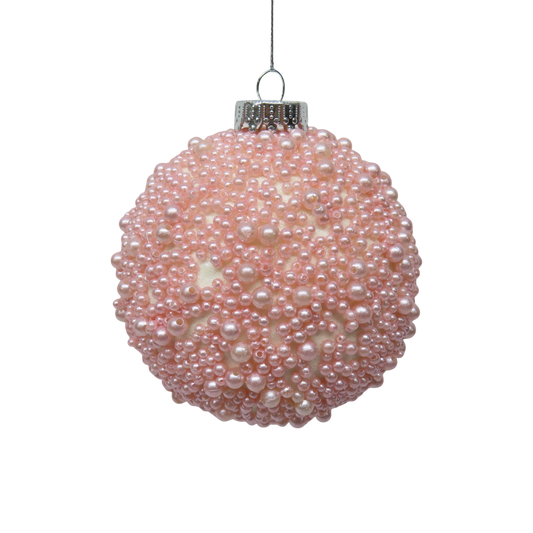 4in Pink Beaded Ball Orn