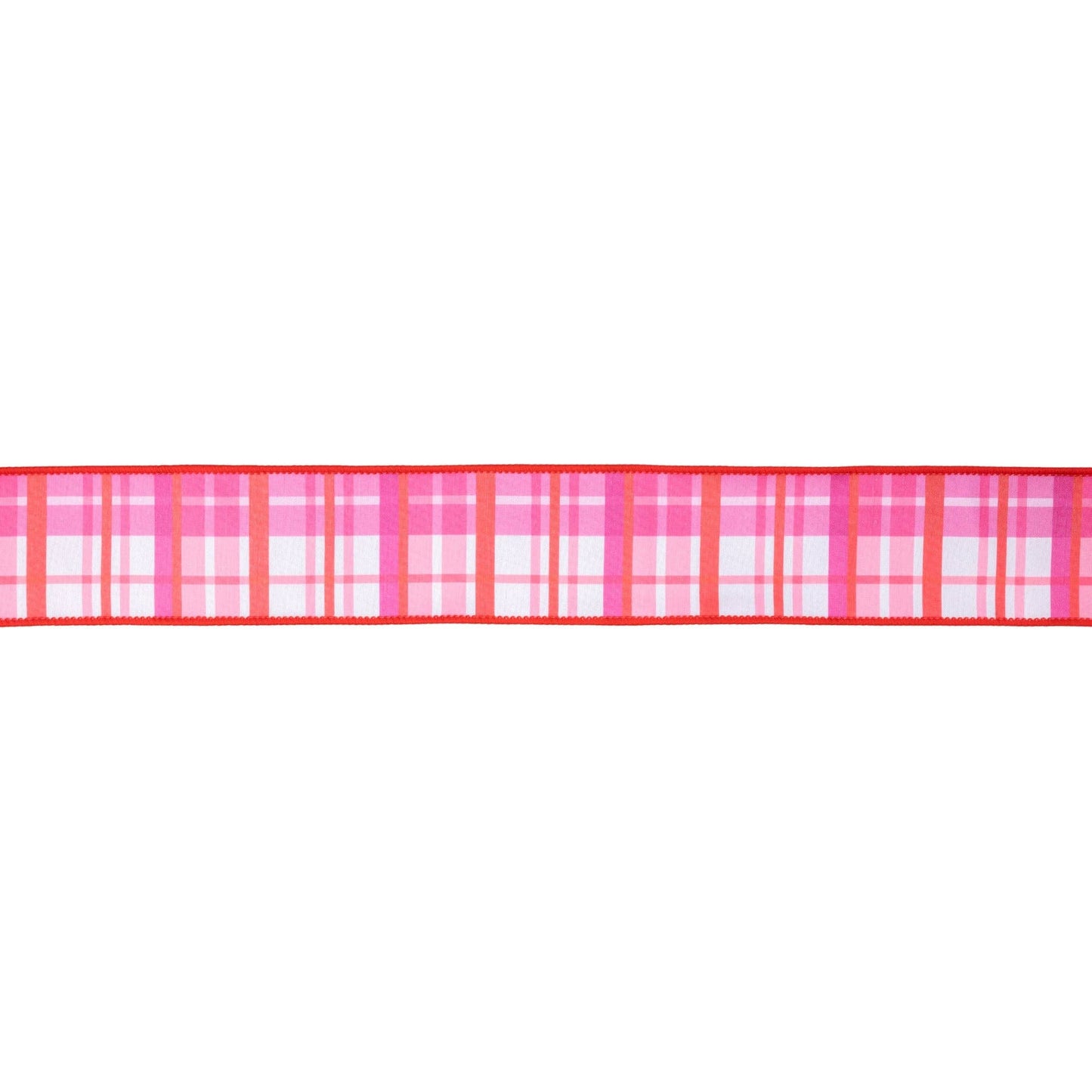 2 1/2" Wired Dupioni Ribbon | Red and Pink Plaid w/ Red Backing | 10 Yard Roll