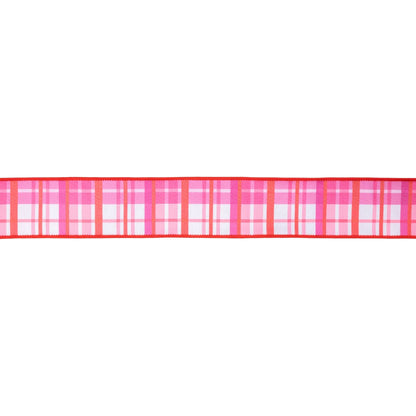 2 1/2" Wired Dupioni Ribbon | Red and Pink Plaid w/ Red Backing | 10 Yard Roll