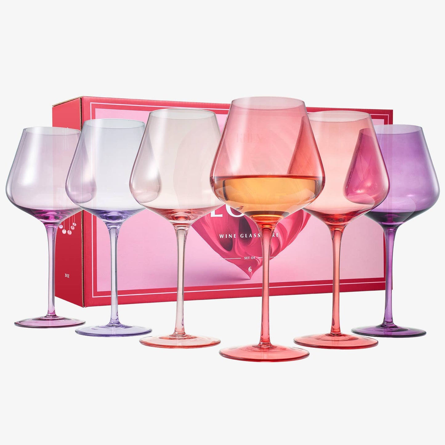 Love Wine Glass Set of 6 - Colored Love Glasses Valentines