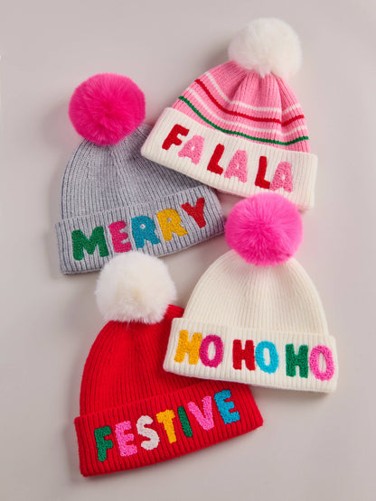 "MERRY" BEANIE,GREY