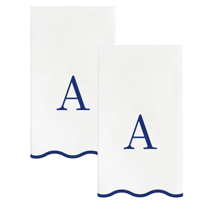 A Initials Letter Monogram Paper Napkins - Blue and White Scalloped