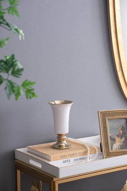 D4.5x8" Elliette Pedestal Vase - White/Gold