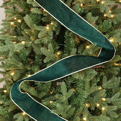 R32947-Wired Ribbon-Green velvet w. Gold Back, edges(2.5inW)