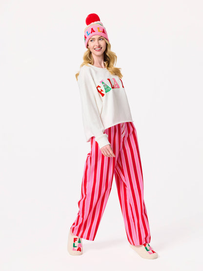 "FA LA LA" STRIPED BEANIE, PINK