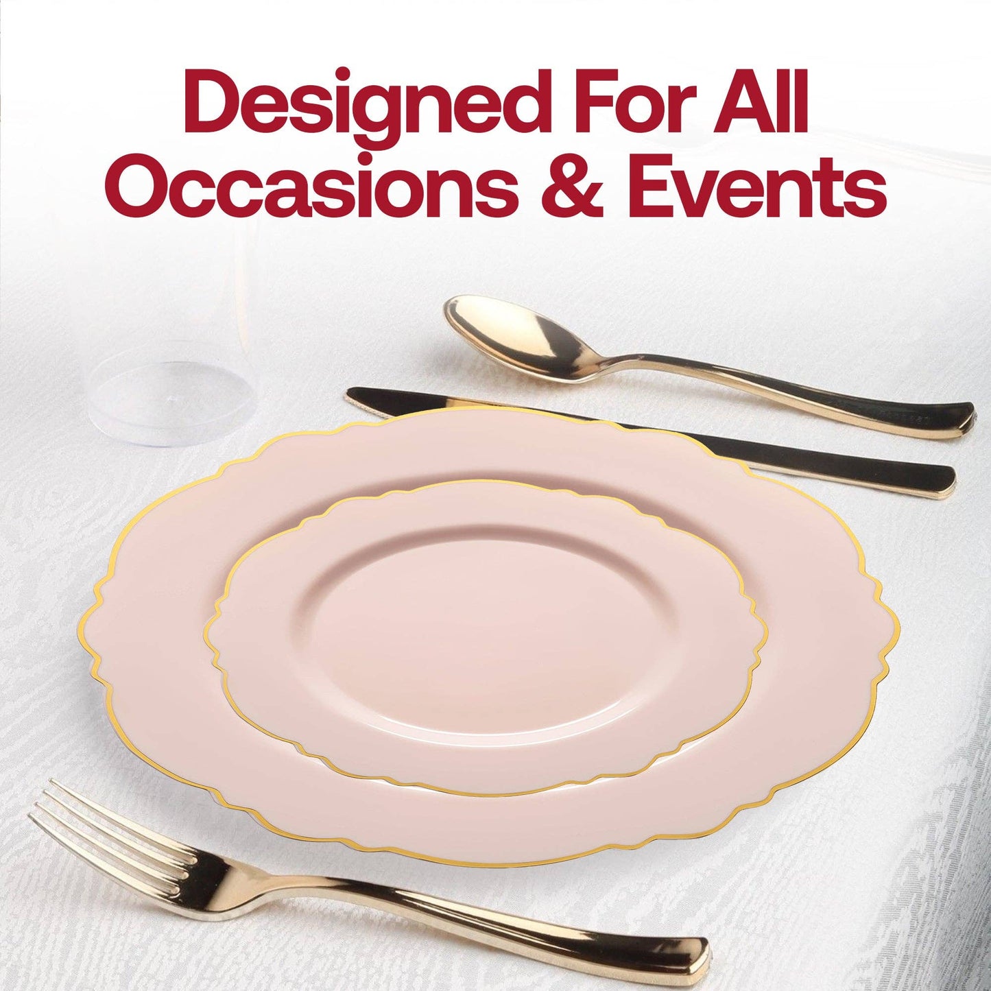 Pink with Gold Rim Plastic Dinnerware Value Set - 20 Sets
