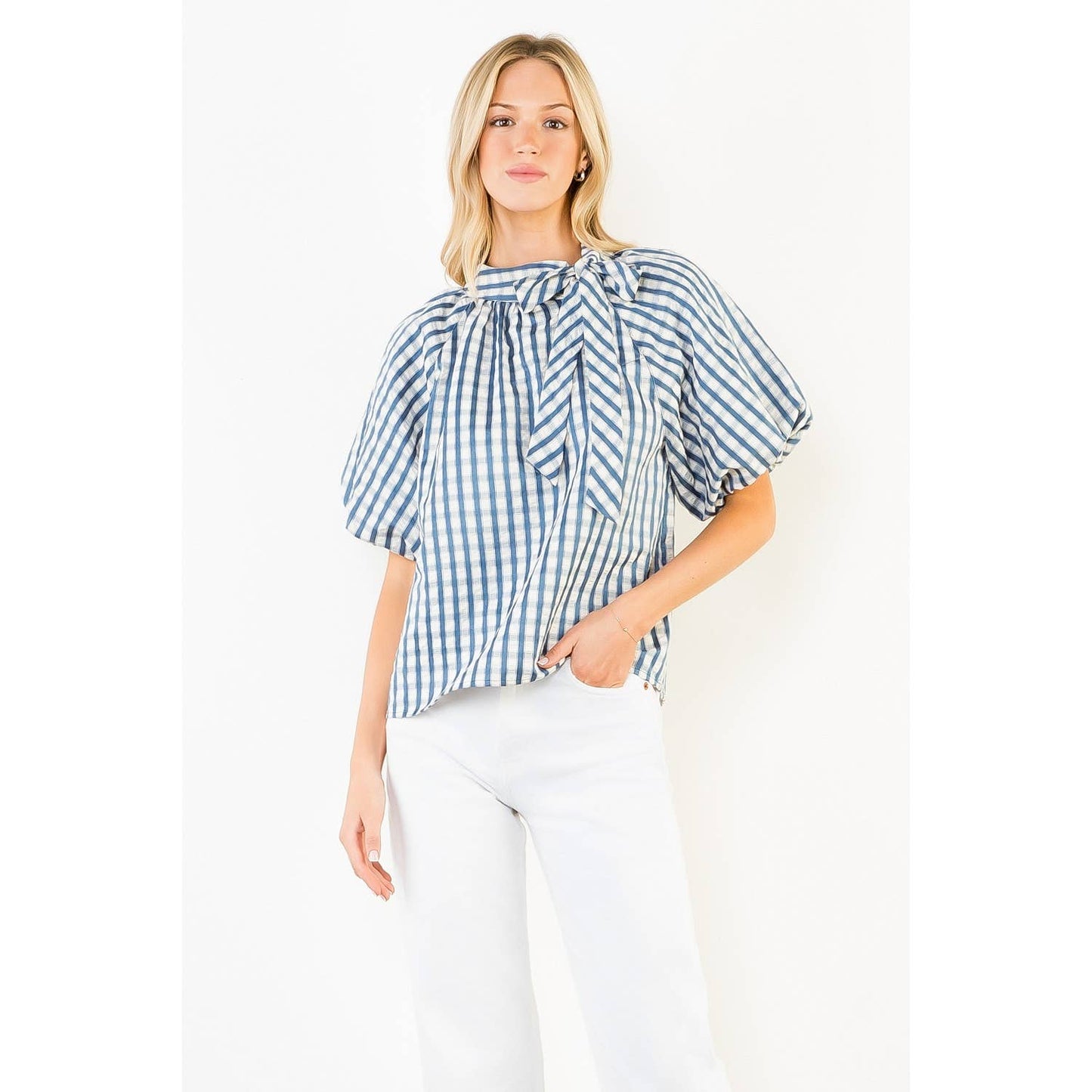 Gingham Puff Sleeve Top